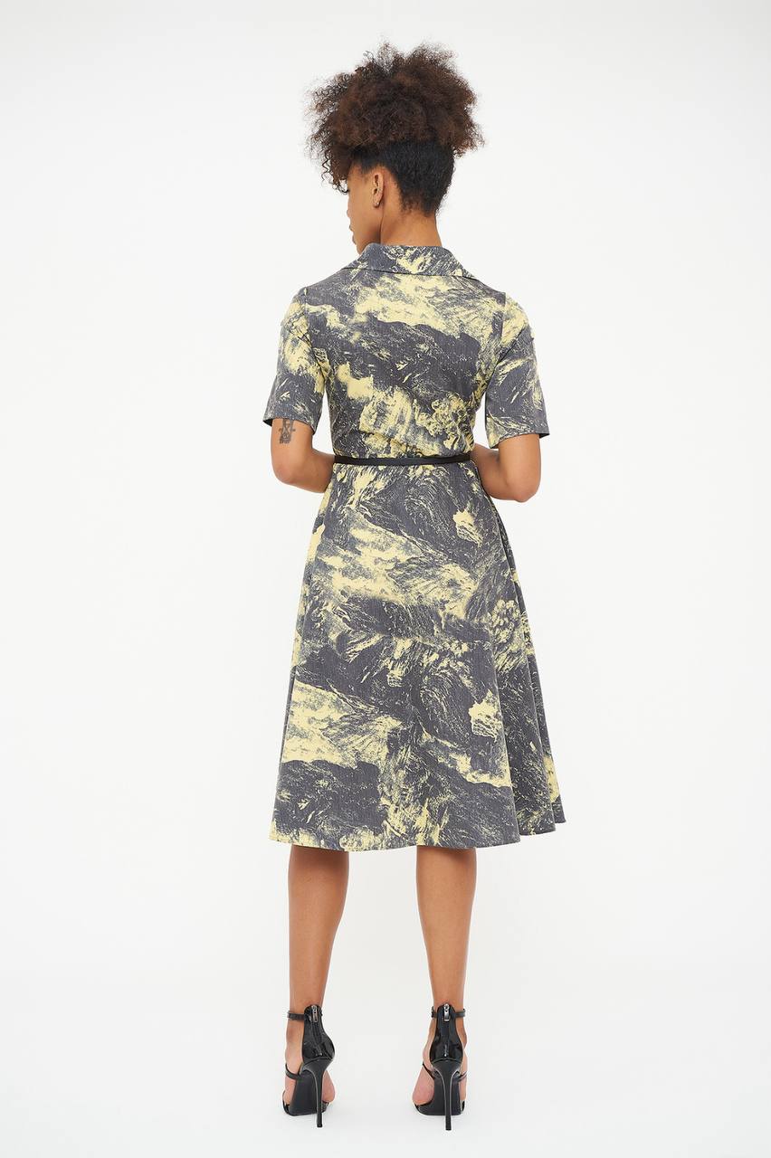 Printed Short Sleeve Shirt Dress