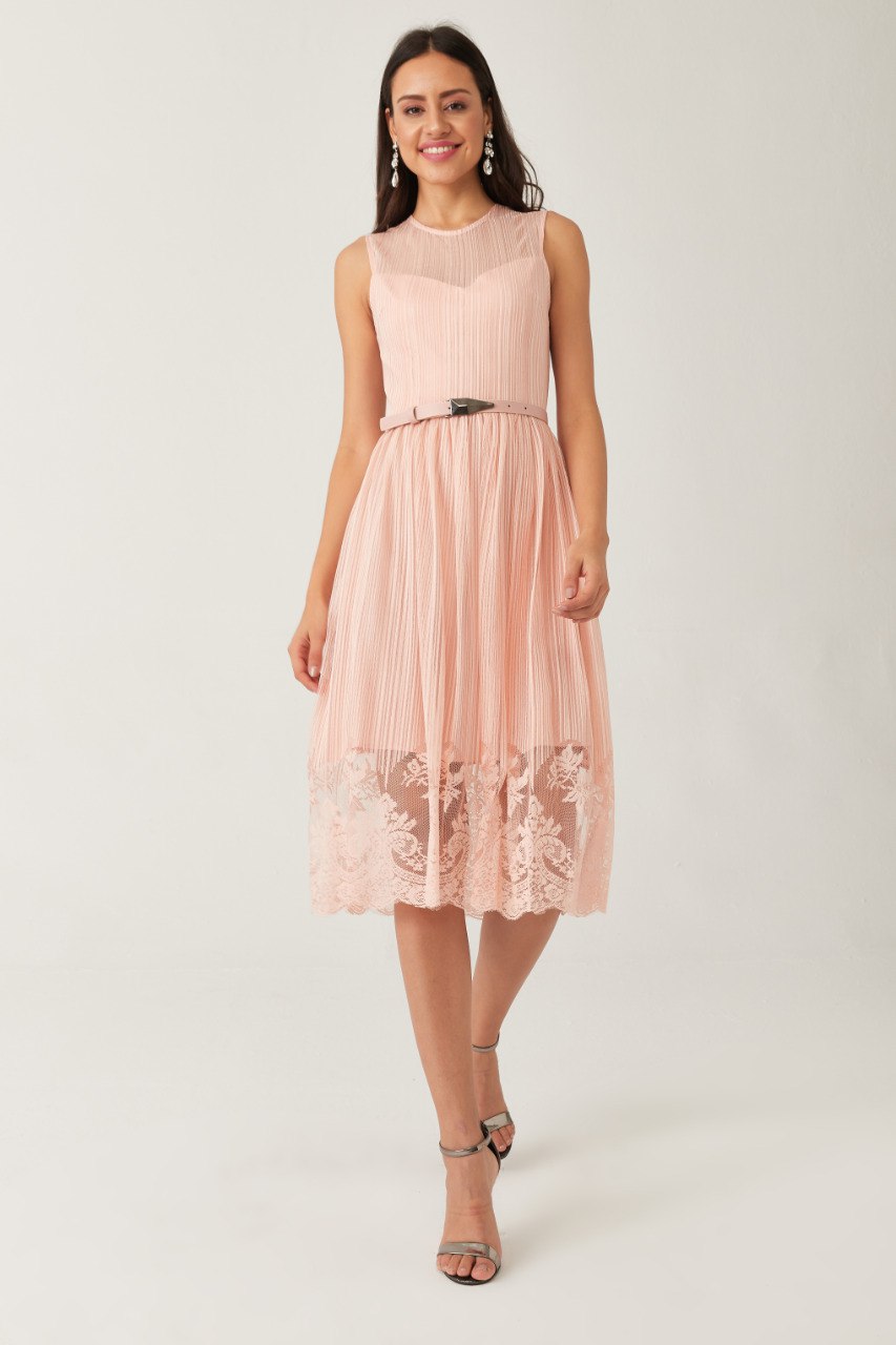 Sheer Lace Hem Midi Dress