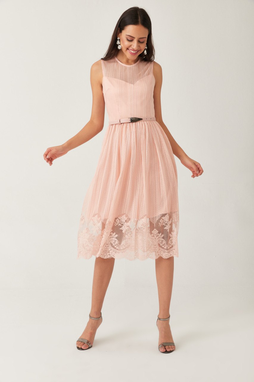 Sheer Lace Hem Midi Dress