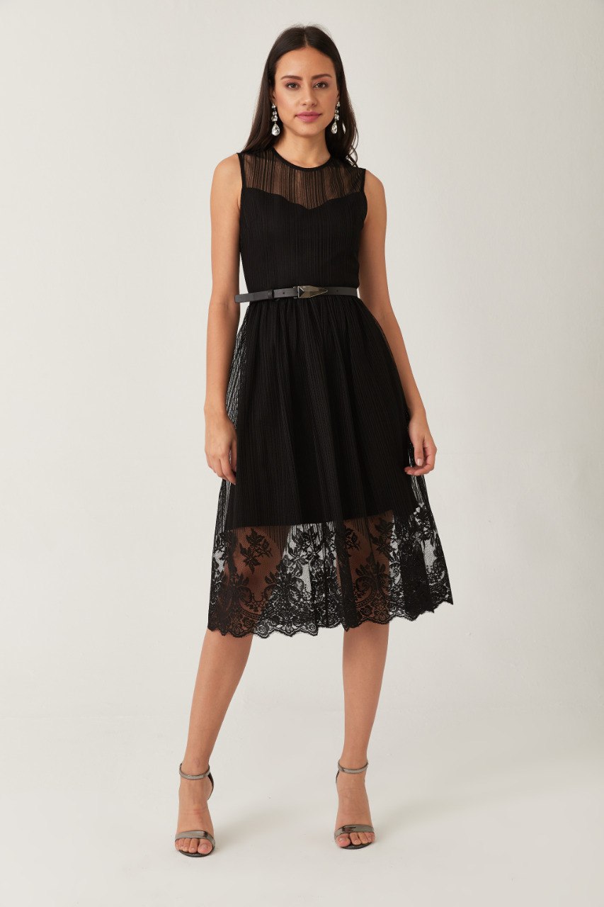 Sheer Lace Hem Midi Dress
