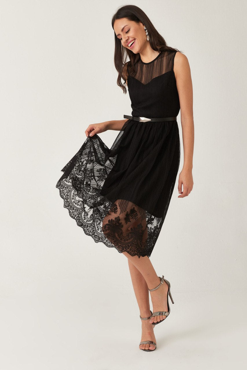 Sheer Lace Hem Midi Dress