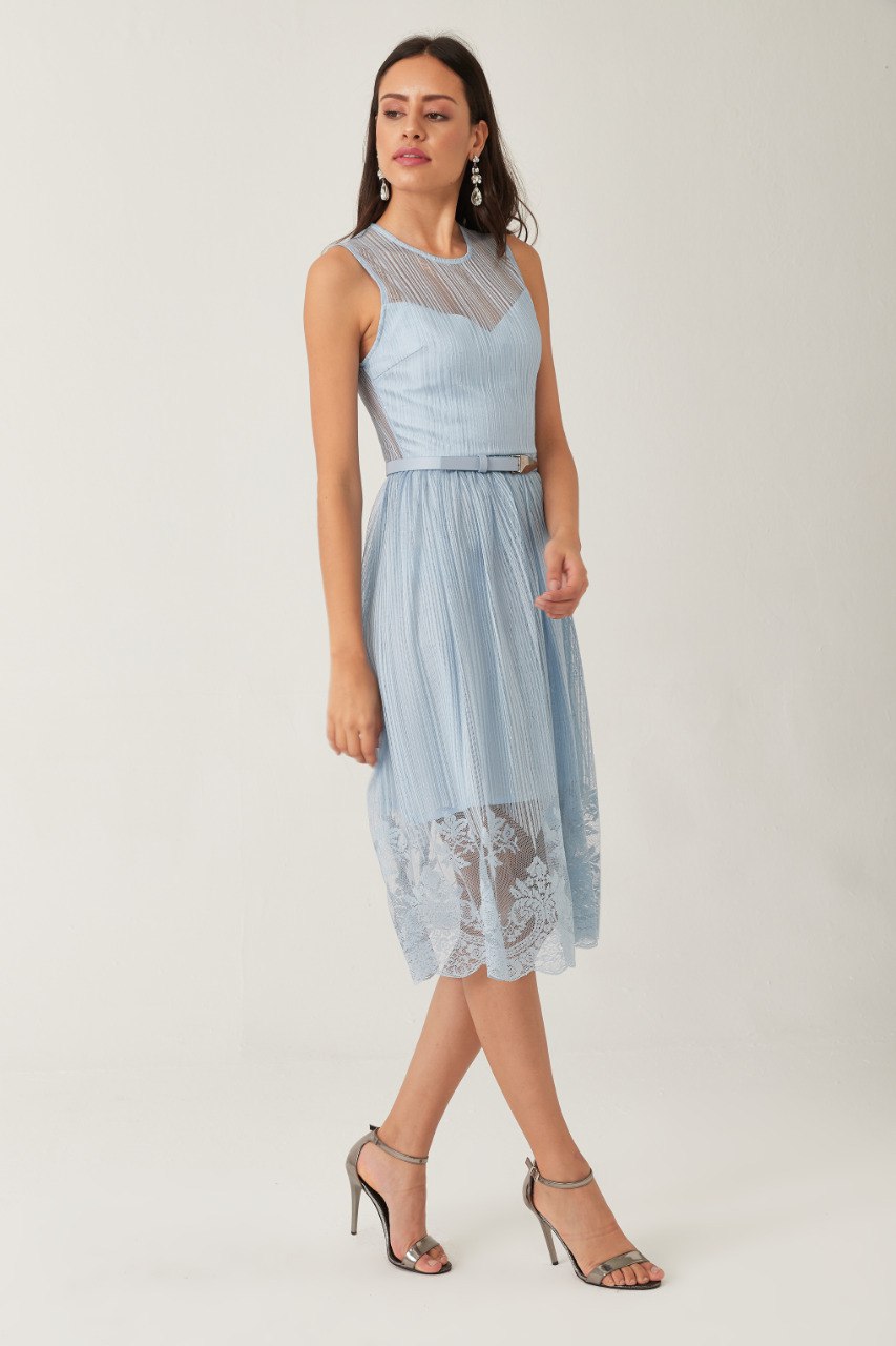 Sheer Lace Hem Midi Dress