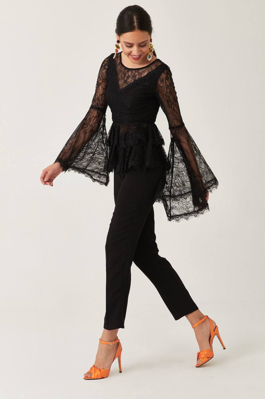 Elegant Lace Sleeve Two-Piece Set