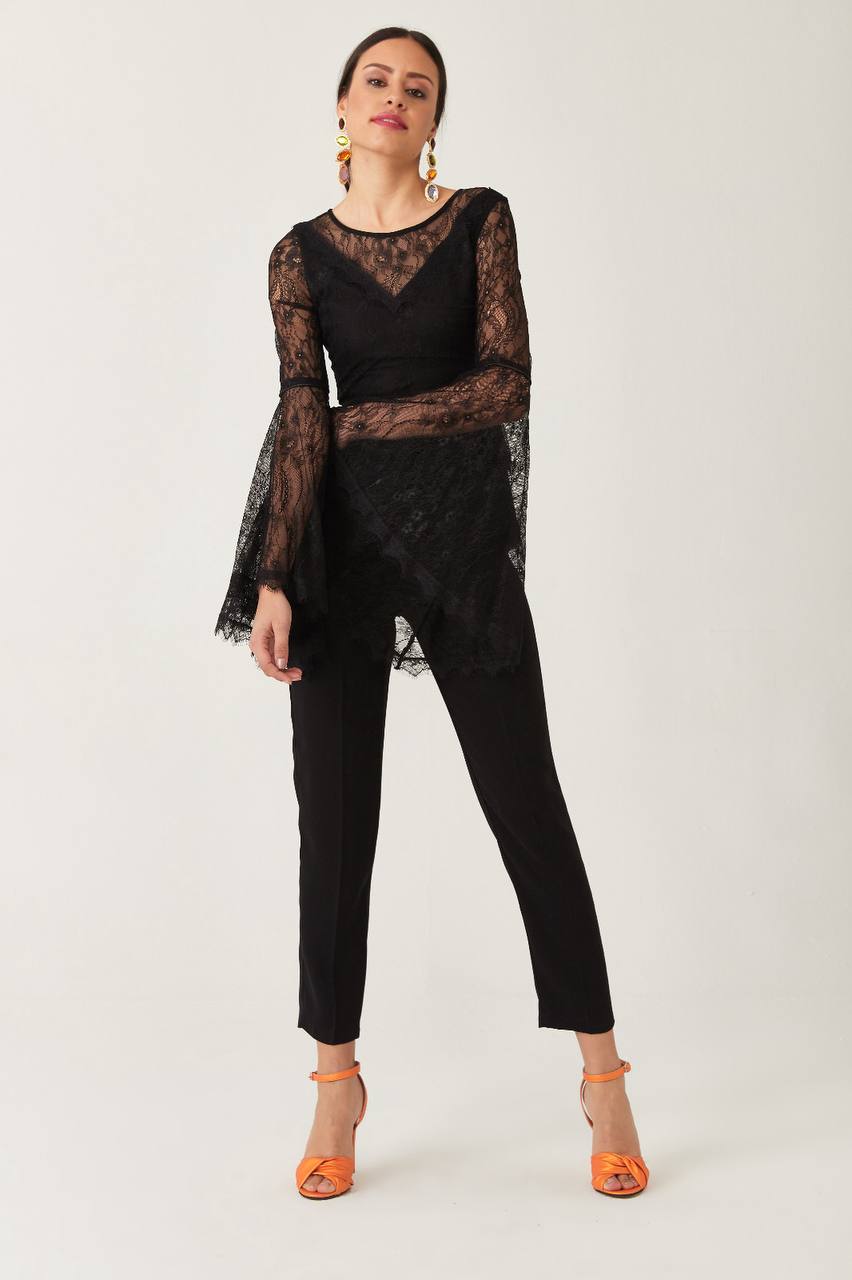 Elegant Lace Sleeve Two-Piece Set