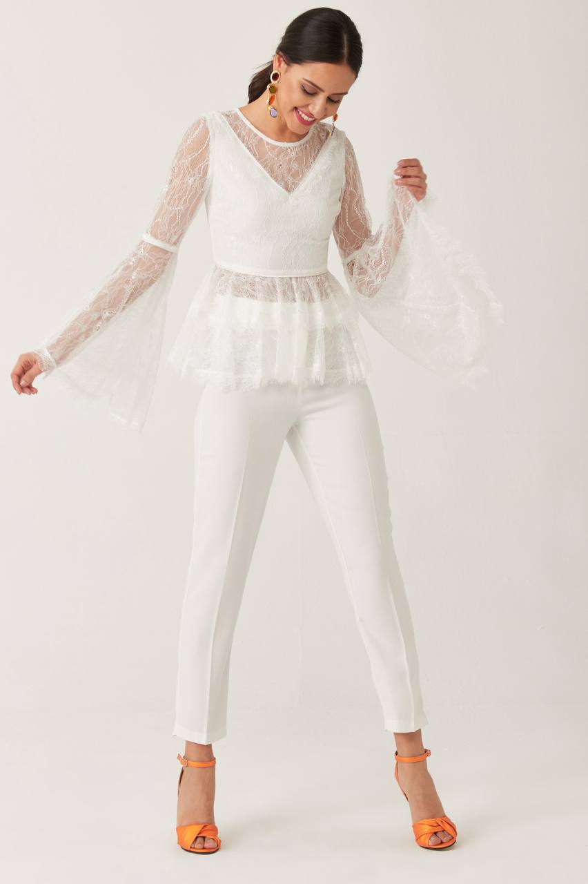 Elegant Lace Sleeve Two-Piece Set