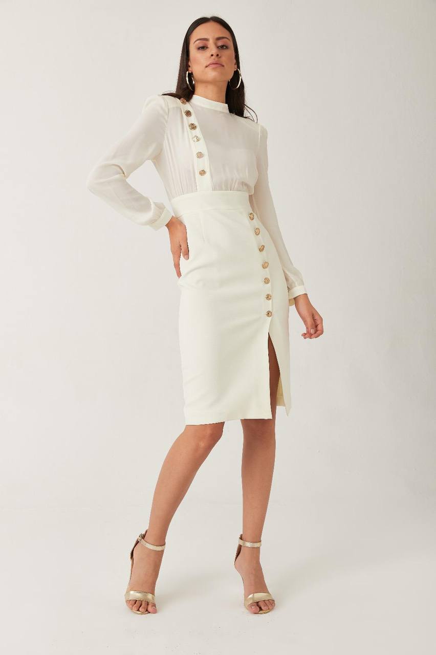 Elegant High-Waisted Button Dress