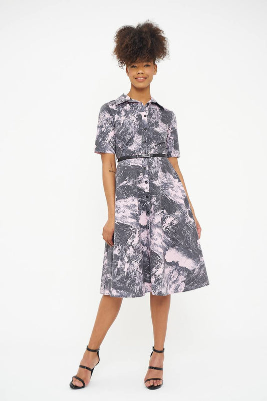 Printed Short Sleeve Shirt Dress