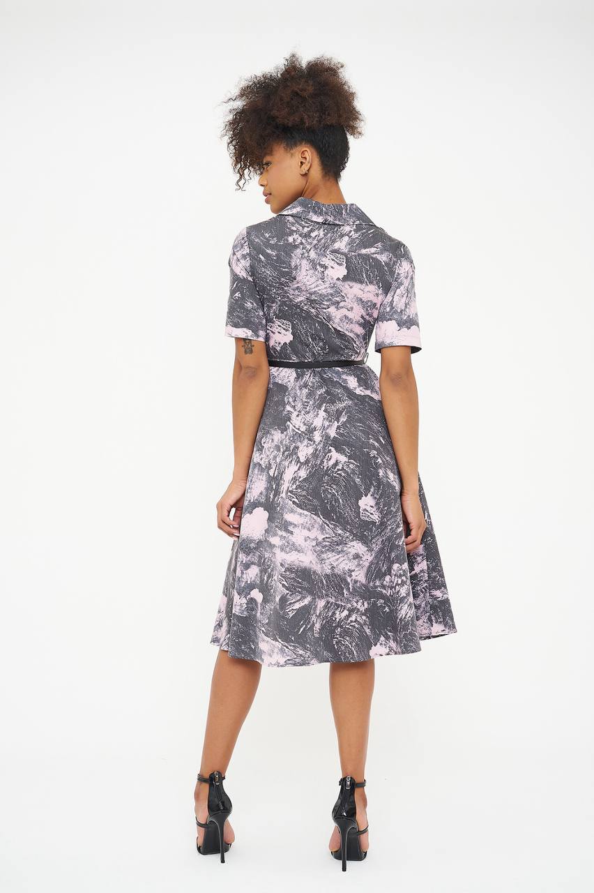 Printed Short Sleeve Shirt Dress
