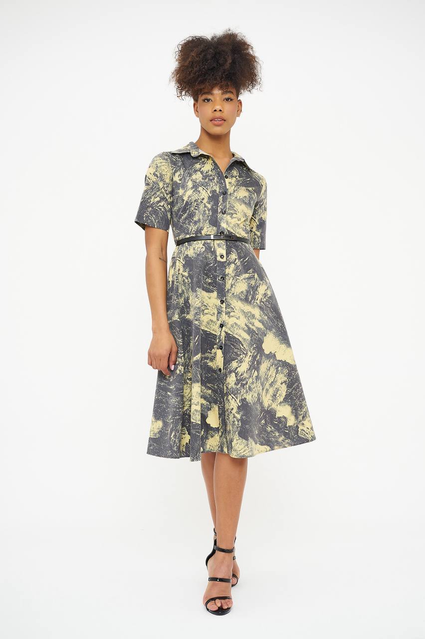 Printed Short Sleeve Shirt Dress