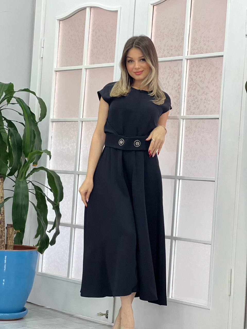 Elegant Midi Belted Dress