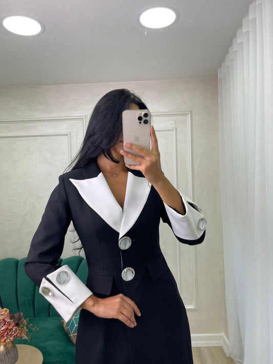 Abito Blazer Elegante Donna – Bicolore Bianco/Nero