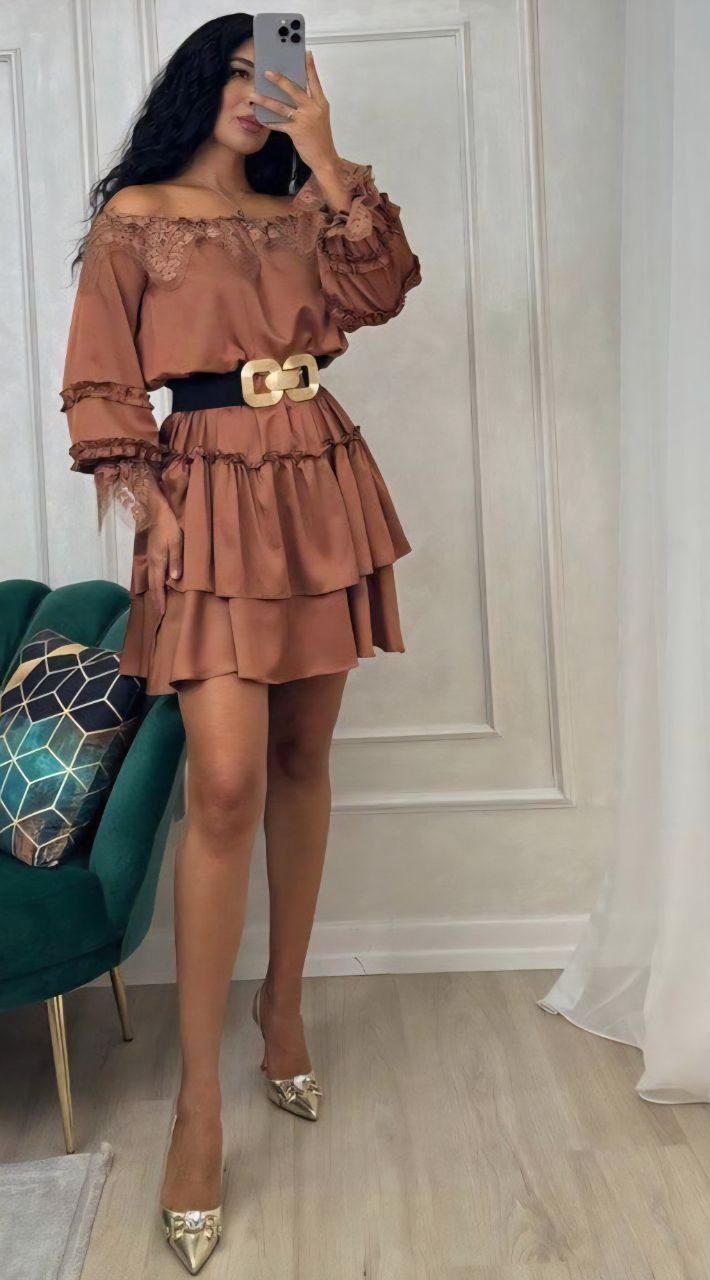 Abito Corto Donna – Modello Off Shoulder con Maniche a Balze