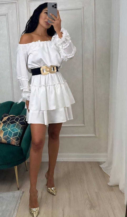 Abito Corto Donna – Modello Off Shoulder con Maniche a Balze